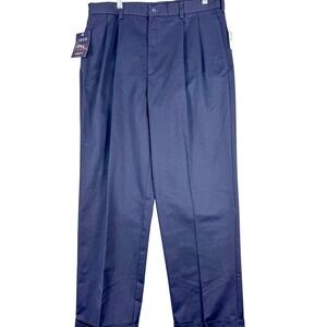 Izod American Chino Pants Mens 34x32 Navy Metrix Fit No Wrinkle Cuffed Cotton